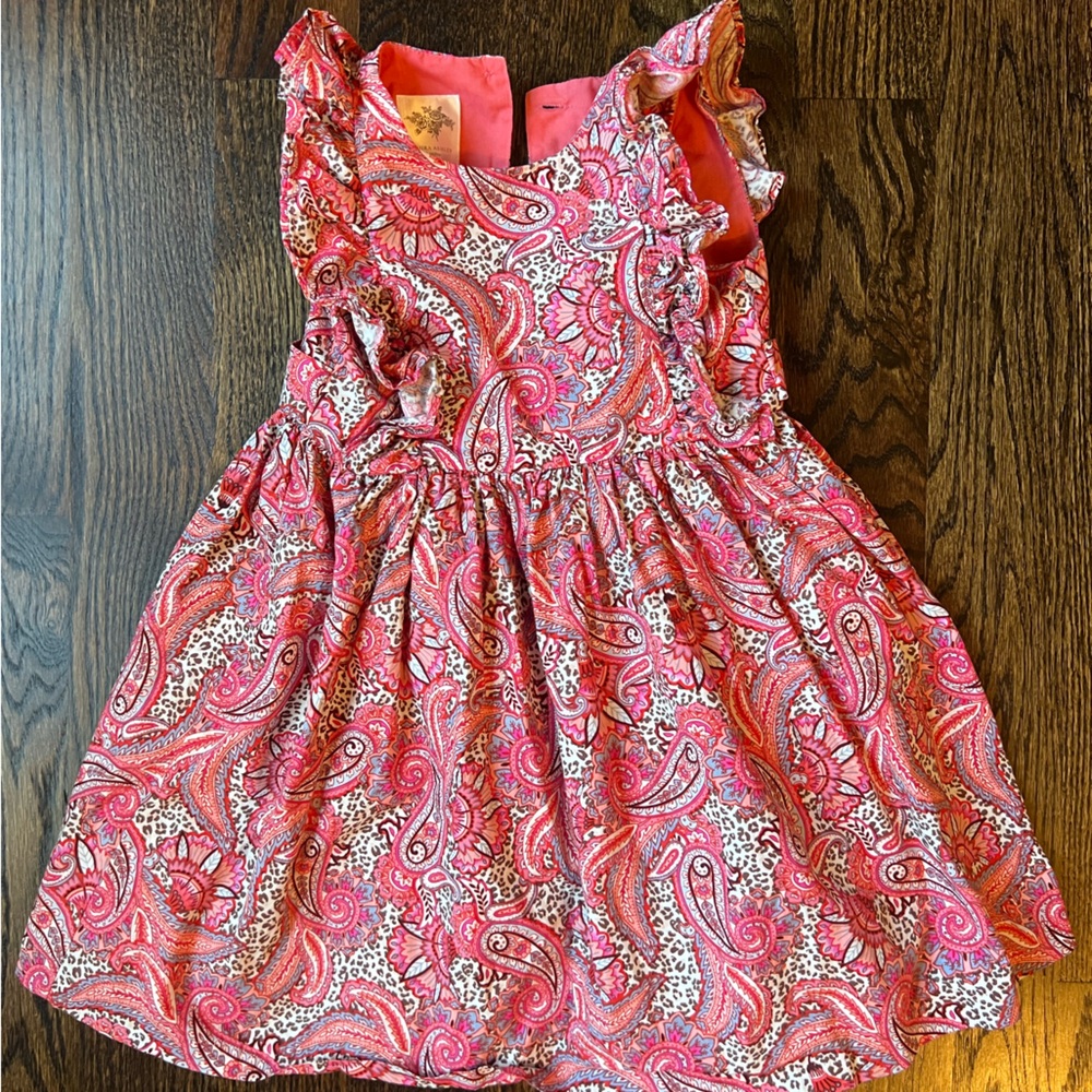 Laura Ashley Peach Pink Light Coral Paisley fully lined Dress Girls Sz 4